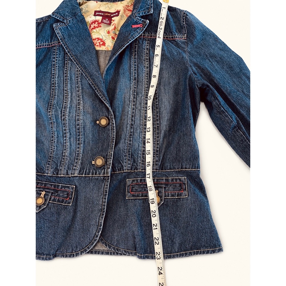 Jones Wear Jeans Size 12 Dark Wash Denim Blazer Floral Lined Cotton Jacket - Picture 5 of 8
